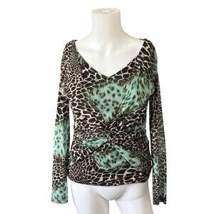 Joseph Ribkoff Animal Print Long Sleeve Top V Neck Womens Size 6